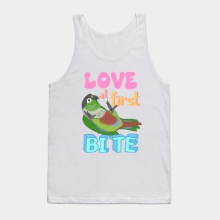 Love at first bite Green Cheeked Conure Funny Birb merch Parrot Kawaii Tank Top